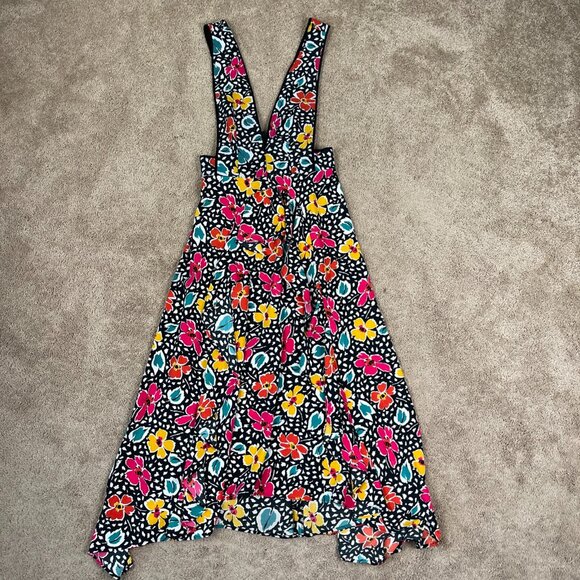 Topshop Dresses & Skirts - Topshop Dress Womens 6 Black Floral Pinafore Plunging Bloggers Influencer Midi